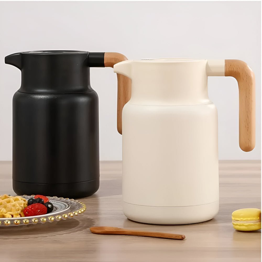 Insulated Stainless Steel Thermal Carafe with Wooden Handle