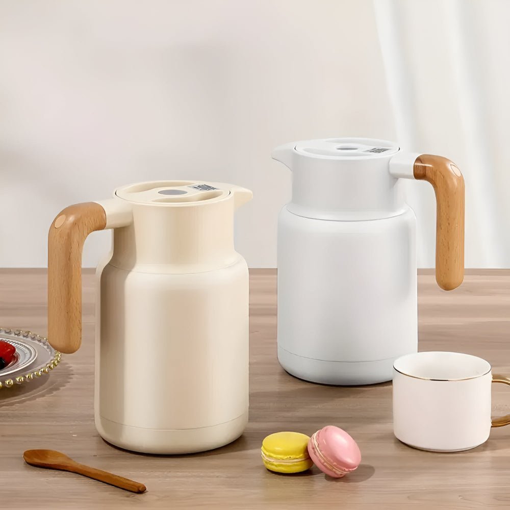Insulated Stainless Steel Thermal Carafe with Wooden Handle