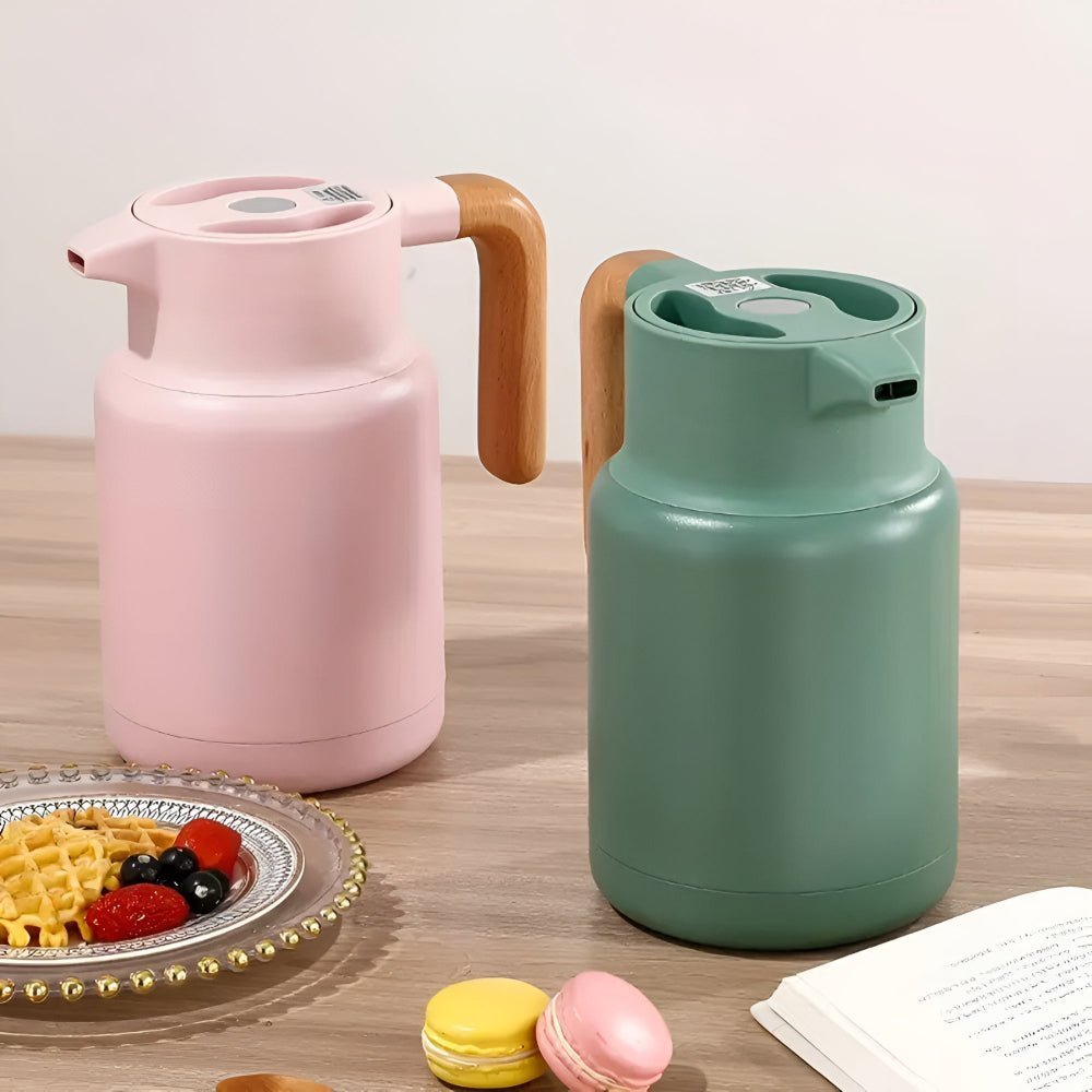 Insulated Stainless Steel Thermal Carafe with Wooden Handle