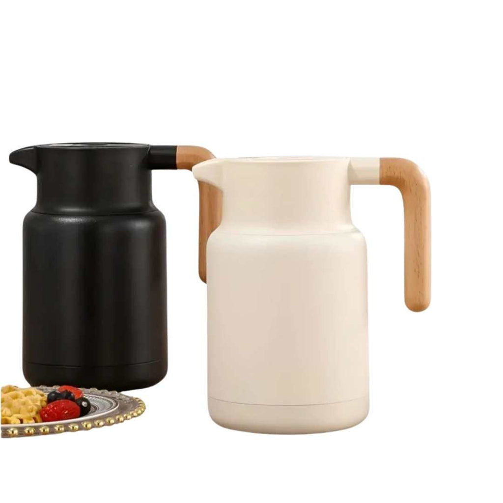Insulated Stainless Steel Thermal Carafe with Wooden Handle