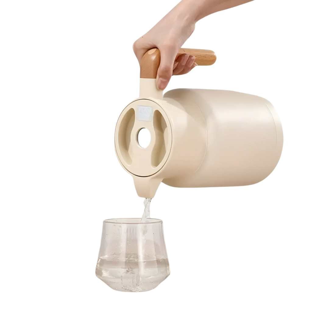 Insulated Stainless Steel Thermal Carafe with Wooden Handle