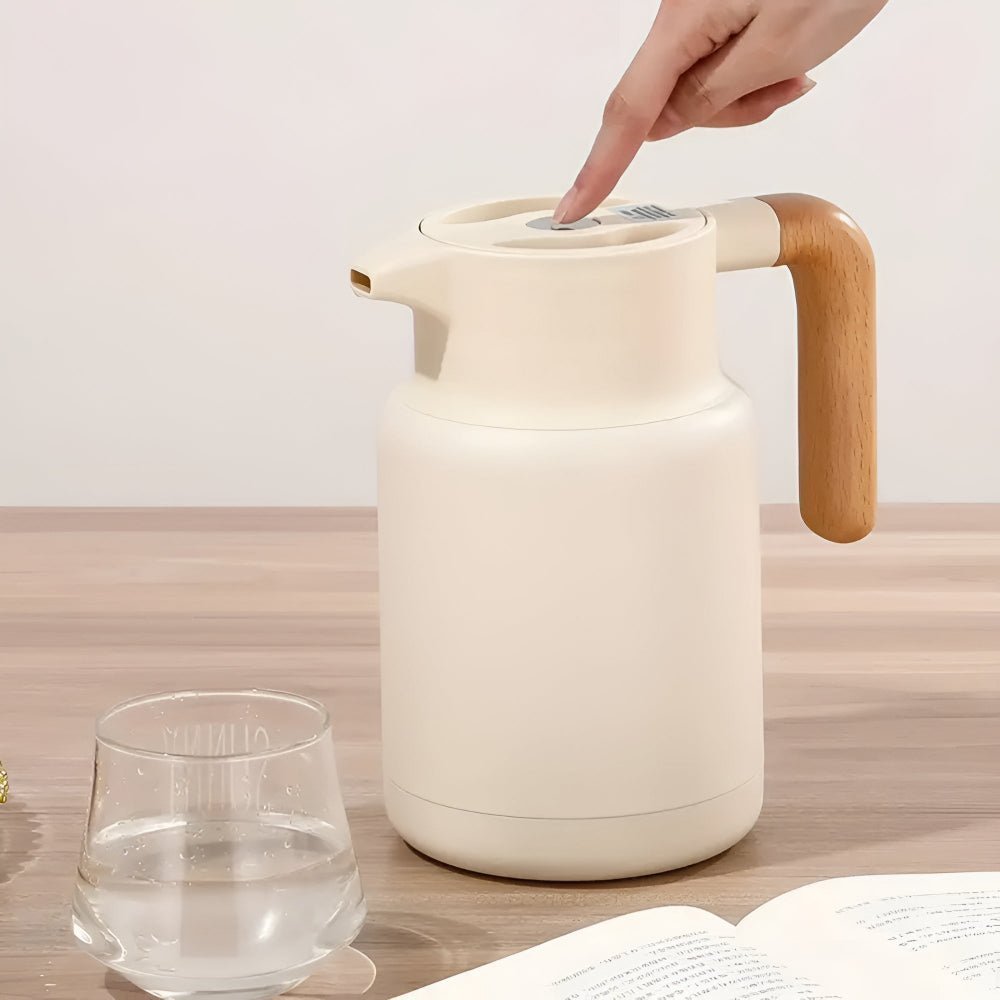 Insulated Stainless Steel Thermal Carafe with Wooden Handle