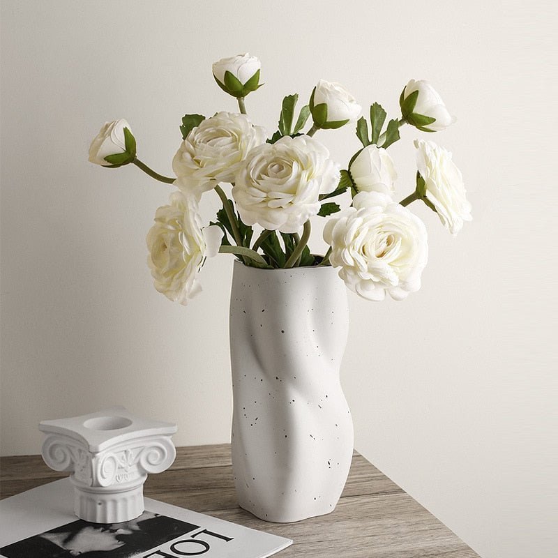 Textured Ceramic Vase with Curved Silhouette and Contemporary Sculpted Form
