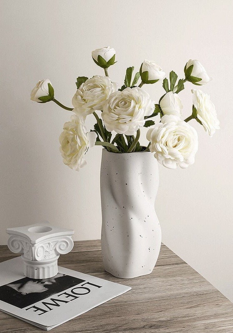 Textured Ceramic Vase with Curved Silhouette and Contemporary Sculpted Form