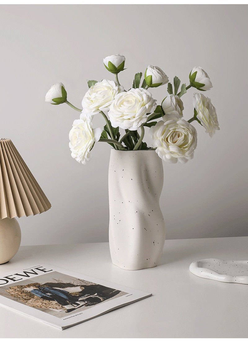 Textured Ceramic Vase with Curved Silhouette and Contemporary Sculpted Form