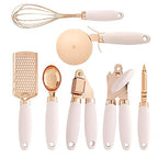 Küchenutensilien-Set, siebenteilig, in Roségold mit Silikongriffen