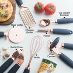 Küchenutensilien-Set, siebenteilig, in Roségold mit Silikongriffen