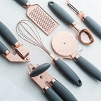 Küchenutensilien-Set, siebenteilig, in Roségold mit Silikongriffen