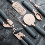 Küchenutensilien-Set, siebenteilig, in Roségold mit Silikongriffen
