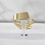 Rubinetto moderno per lavabo da bagno con design scultoreo e bocca a cascata