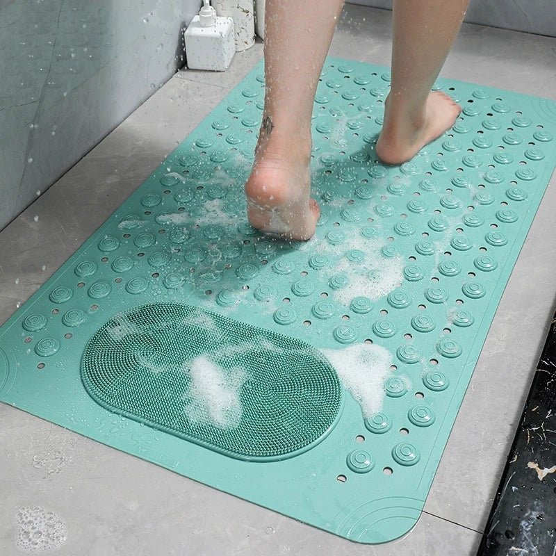 Tappetino da bagno antiscivolo con superficie testurizzata e scrubber per piedi integrato