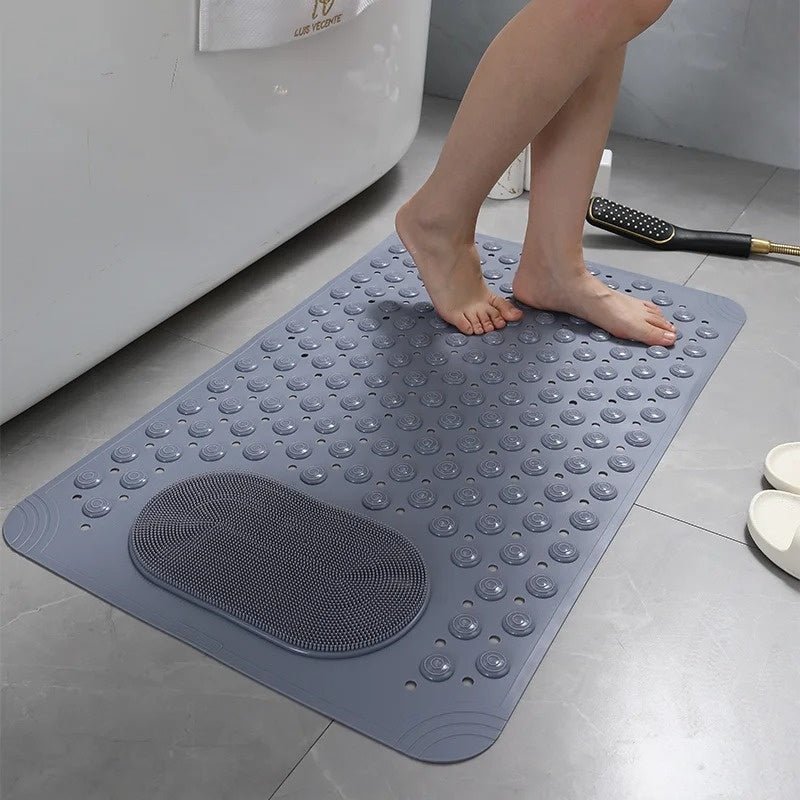 Tappetino da bagno antiscivolo con superficie testurizzata e scrubber per piedi integrato