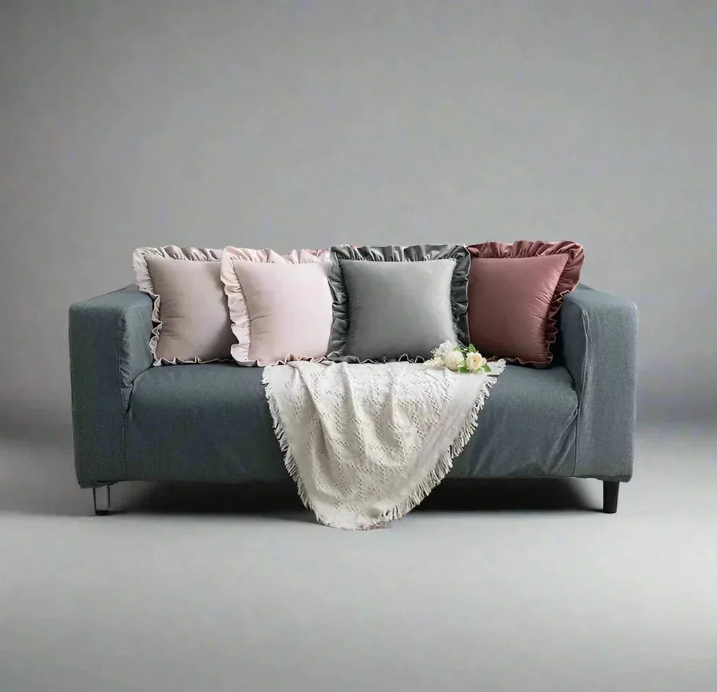 Fodera decorativa per cuscino con volant e bordi arricciati