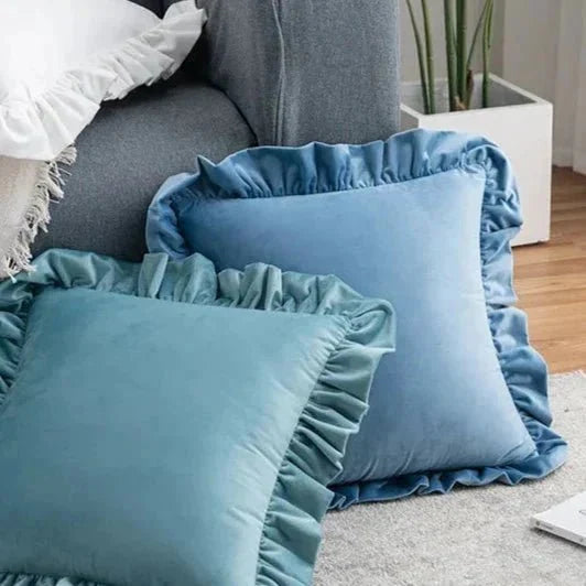 Fodera decorativa per cuscino con volant e bordi arricciati
