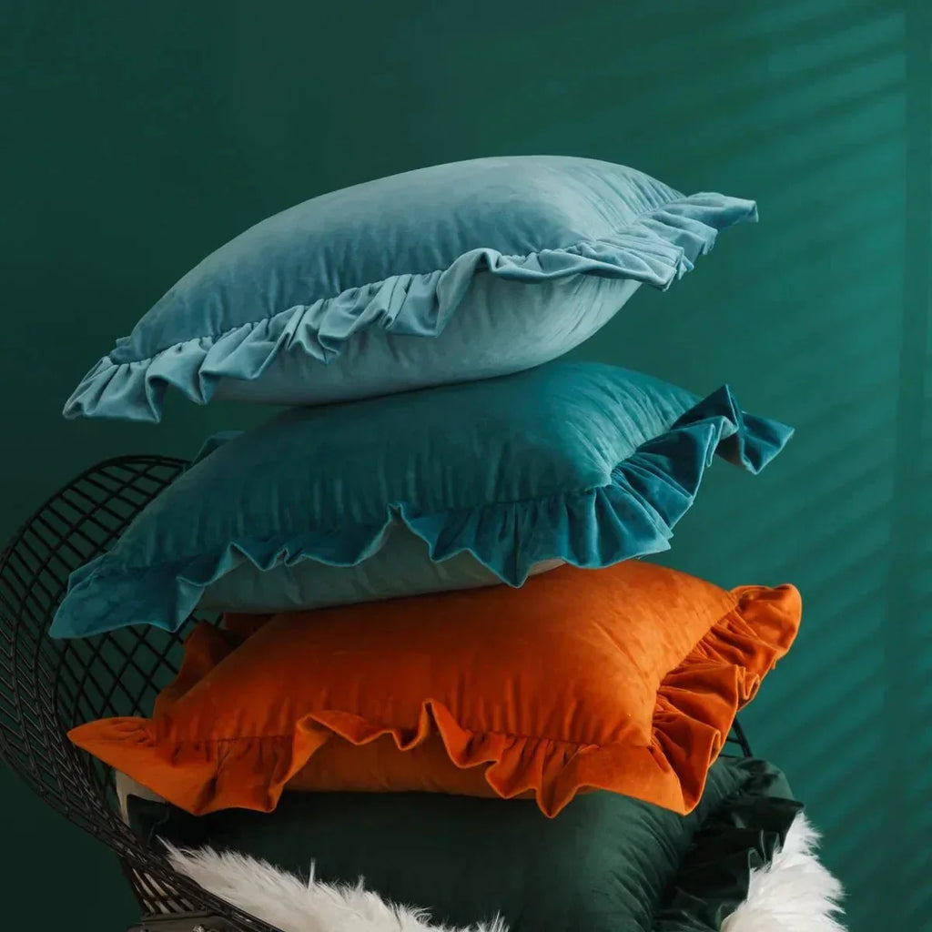 Fodera decorativa per cuscino con volant e bordi arricciati