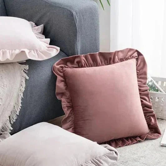 Fodera decorativa per cuscino con volant e bordi arricciati