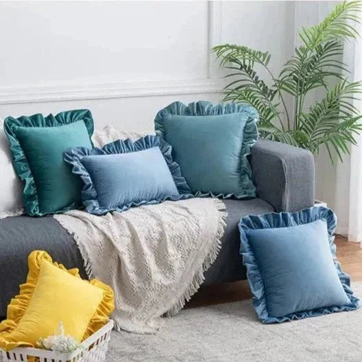 Fodera decorativa per cuscino con volant e bordi arricciati