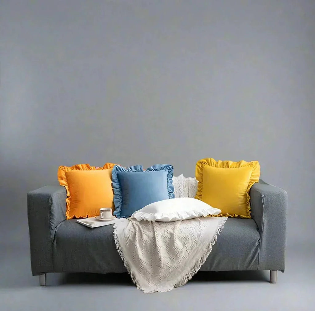 Fodera decorativa per cuscino con volant e bordi arricciati