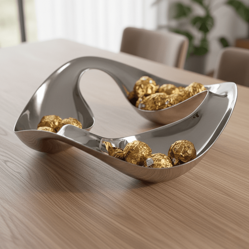 Skulpturel serveringsbakke i keramik med poleret, buet design
