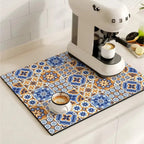 Tapis de séchage absorbant pour cuisine au motif rétro de carrelage, avec base antidérapante