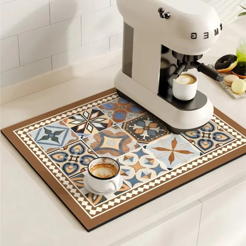 Tapis de séchage absorbant pour cuisine au motif rétro de carrelage, avec base antidérapante