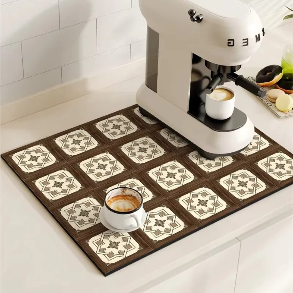 Tapis de séchage absorbant pour cuisine au motif rétro de carrelage, avec base antidérapante