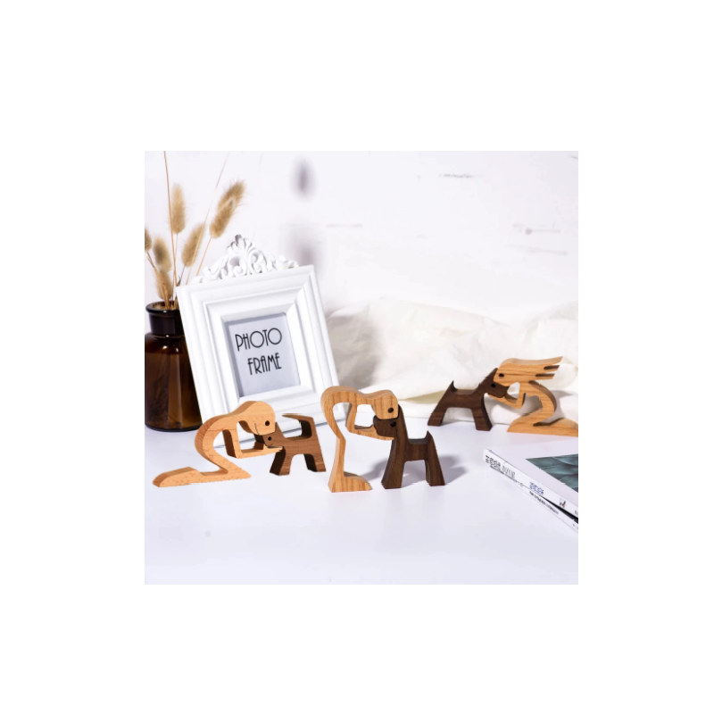 Handcrafted Wooden Dog and Person Sculpture for Unique Home Decoration