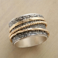 Anello da donna a fascia larga bicolore con incisione
