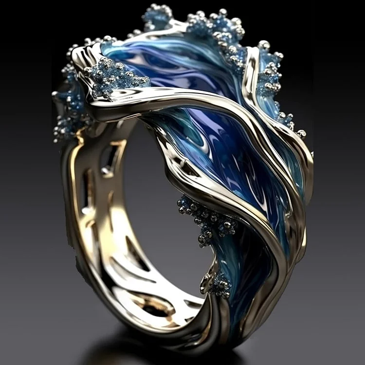 Anello statement da donna con motivo onde dell’oceano