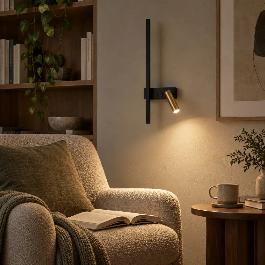 Lodret LED-væglampe til læsning med justerbar spotlampe