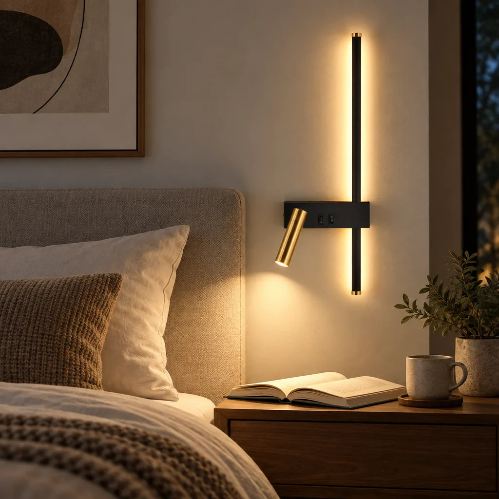 Lodret LED-væglampe til læsning med justerbar spotlampe