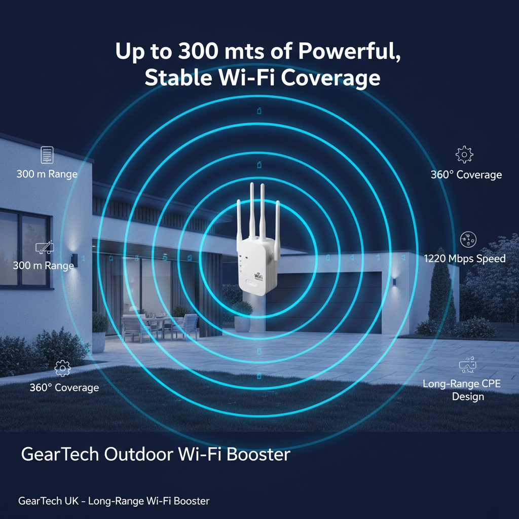 Dualband-WiFi-rækkeviddeforlænger med 2,4 GHz- og 5 GHz-forbindelse