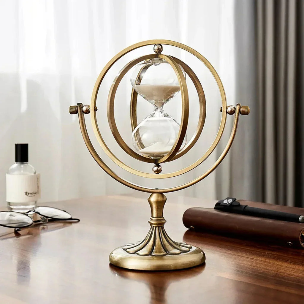 Luxury Framed Glass Hourglass Sand Timer with Circular Metal Stand