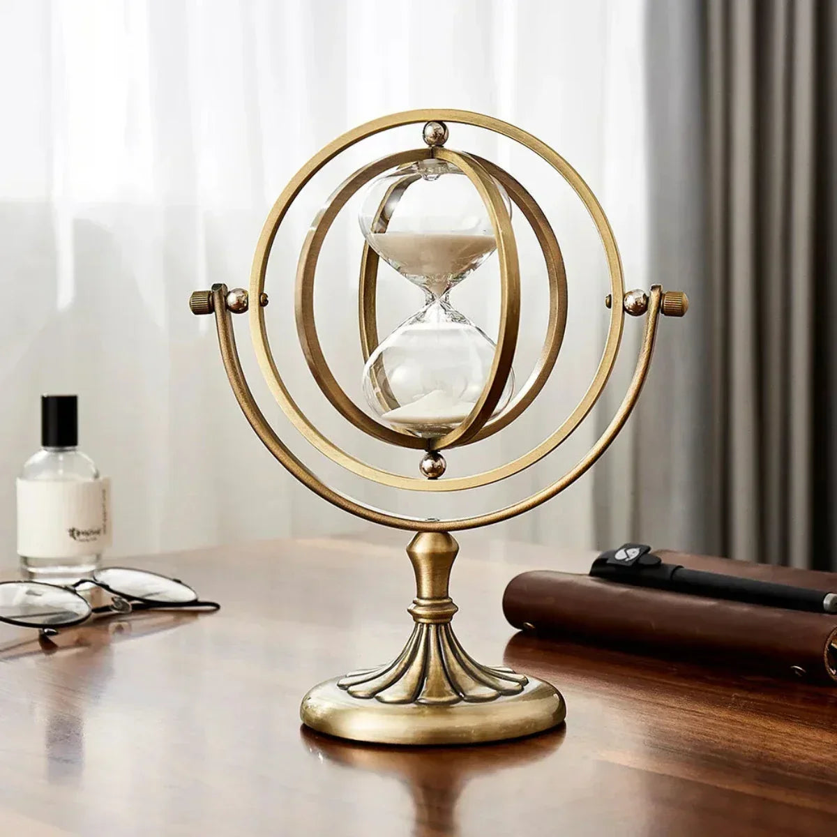 Luxury Framed Glass Hourglass Sand Timer with Circular Metal Stand