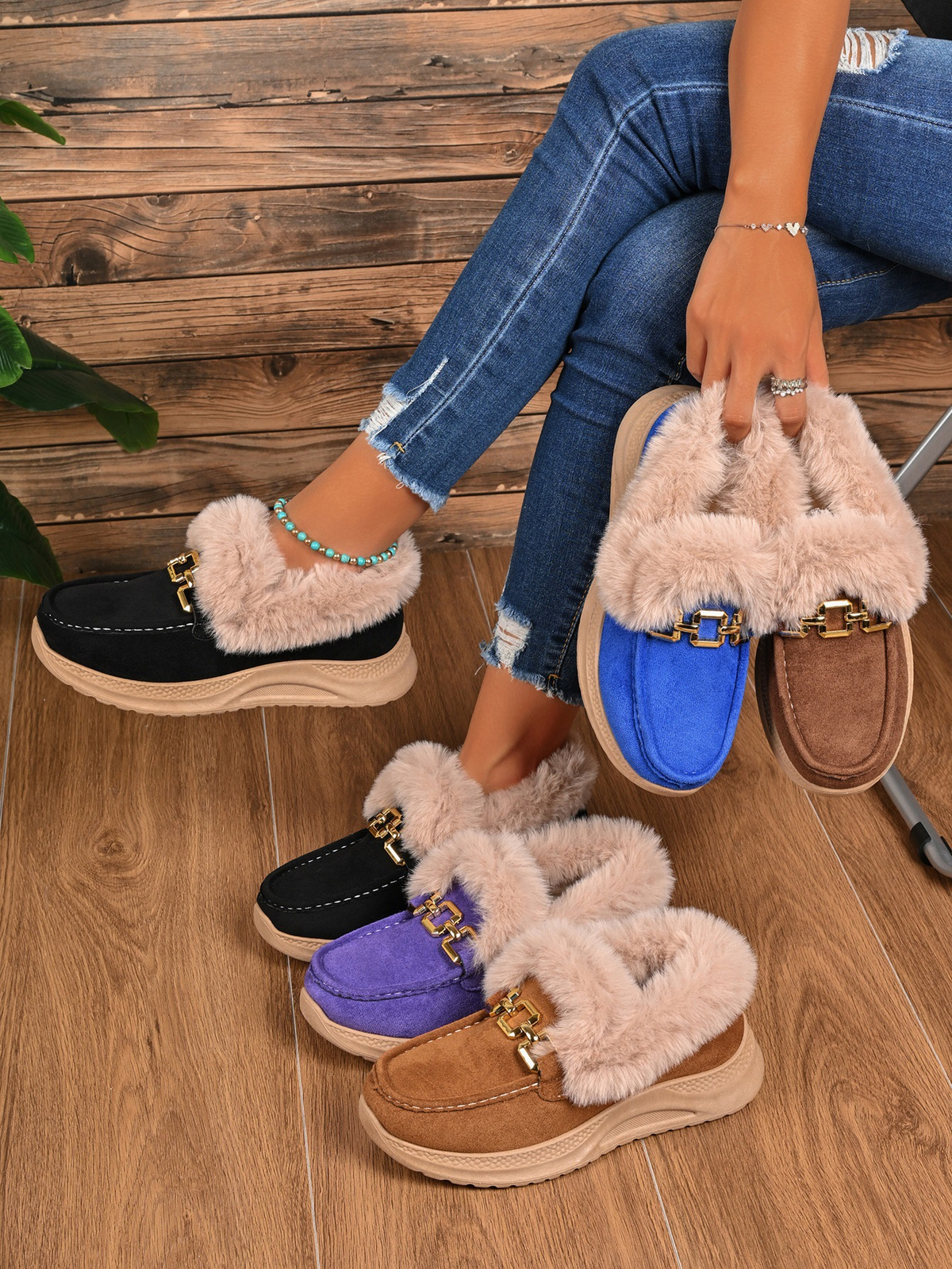 Women’s Faux Fur Trim Mule Slippers