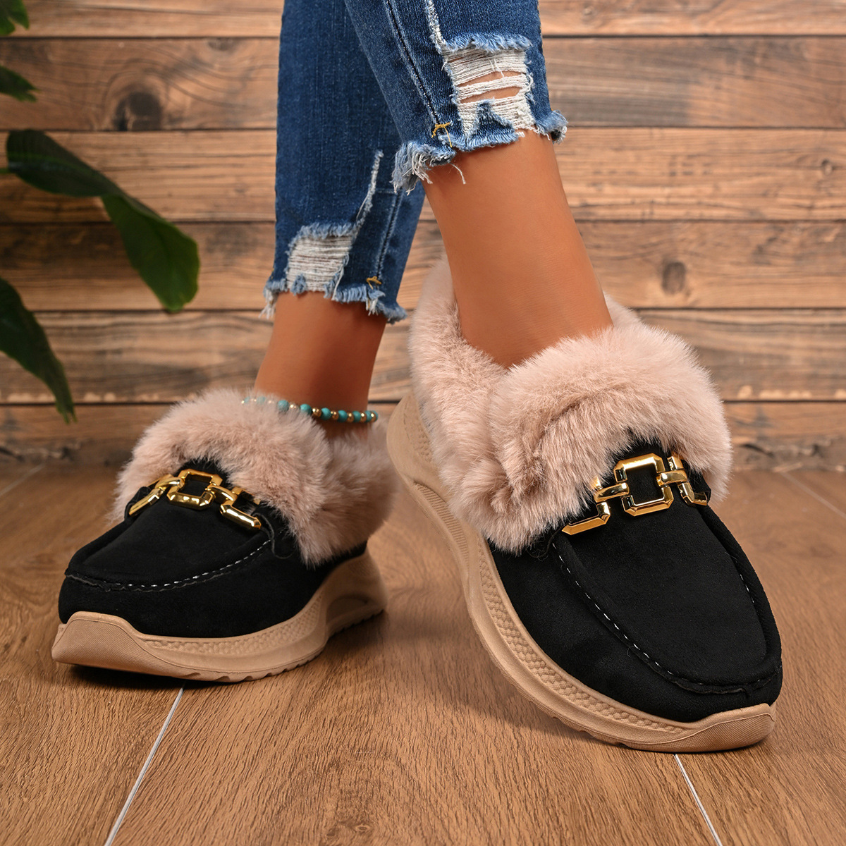 Women’s Faux Fur Trim Mule Slippers