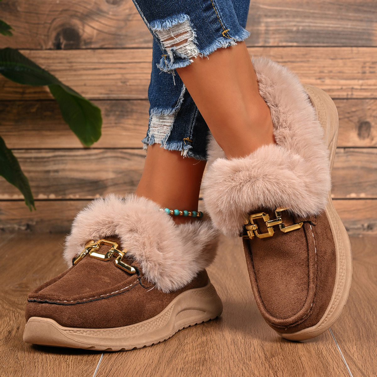 Women’s Faux Fur Trim Mule Slippers