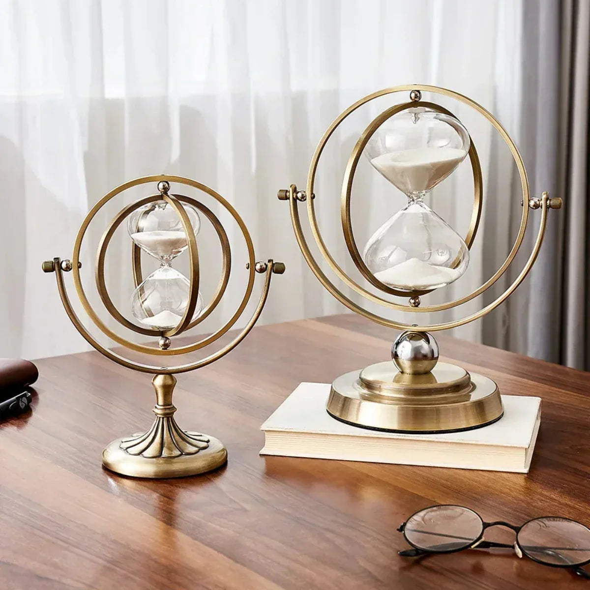 Luxury Framed Glass Hourglass Sand Timer with Circular Metal Stand