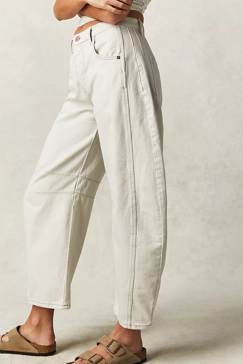 Women's Relaxed Barrel Leg Pants with High Waist