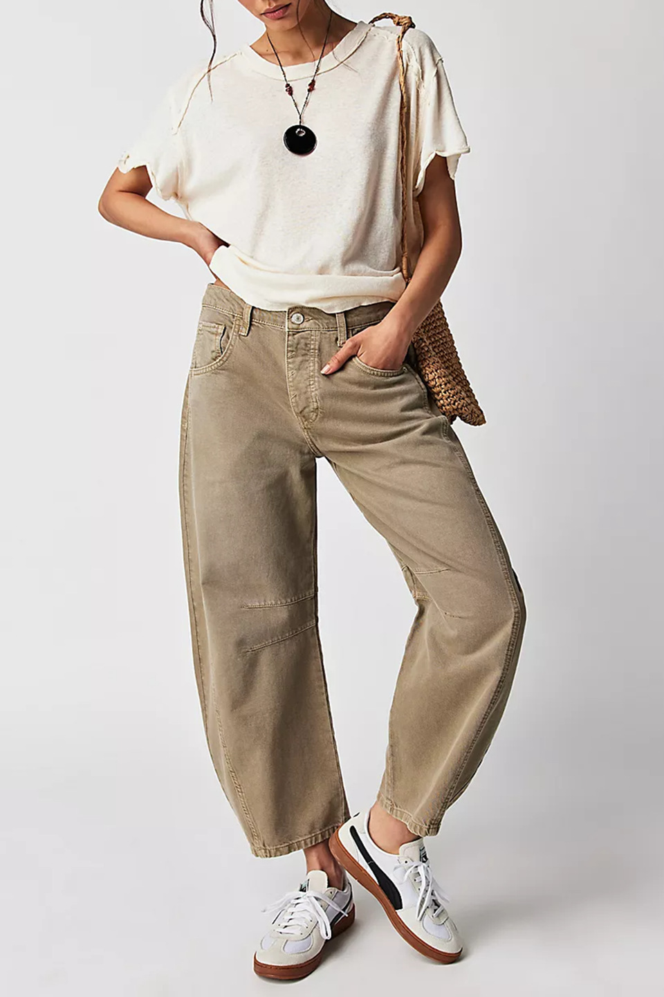 Women's Relaxed Barrel Leg Pants with High Waist