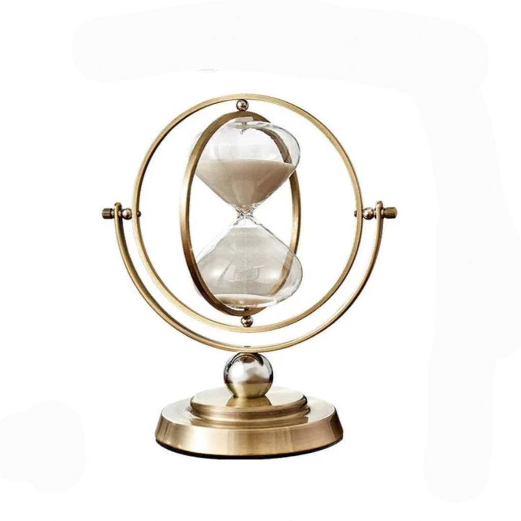 Luxury Framed Glass Hourglass Sand Timer with Circular Metal Stand