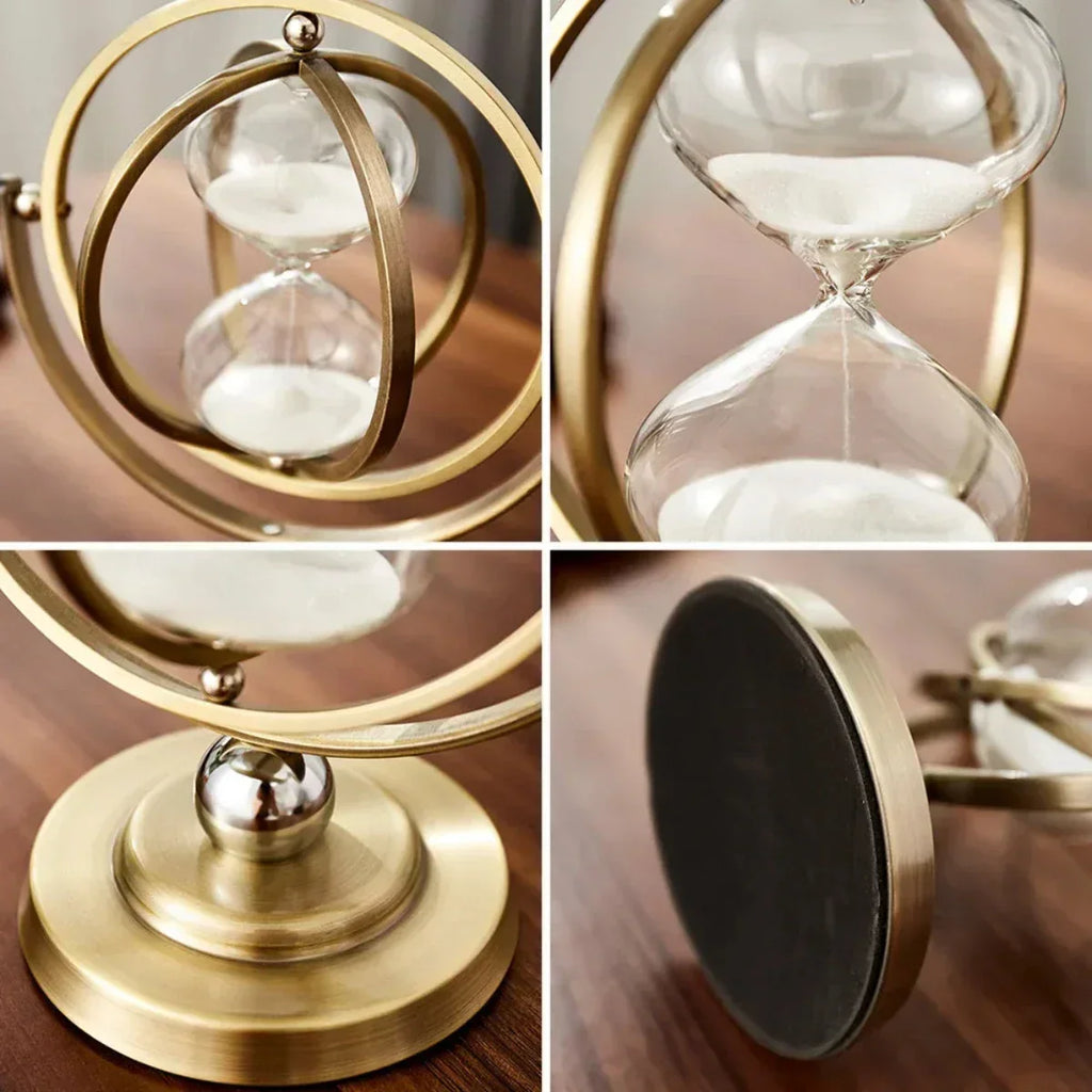 Luxury Framed Glass Hourglass Sand Timer with Circular Metal Stand