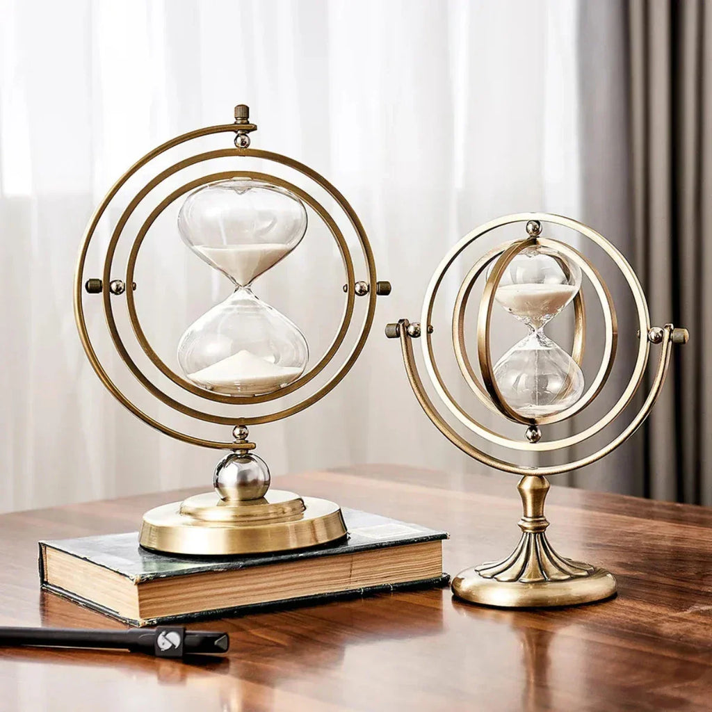Luxury Framed Glass Hourglass Sand Timer with Circular Metal Stand