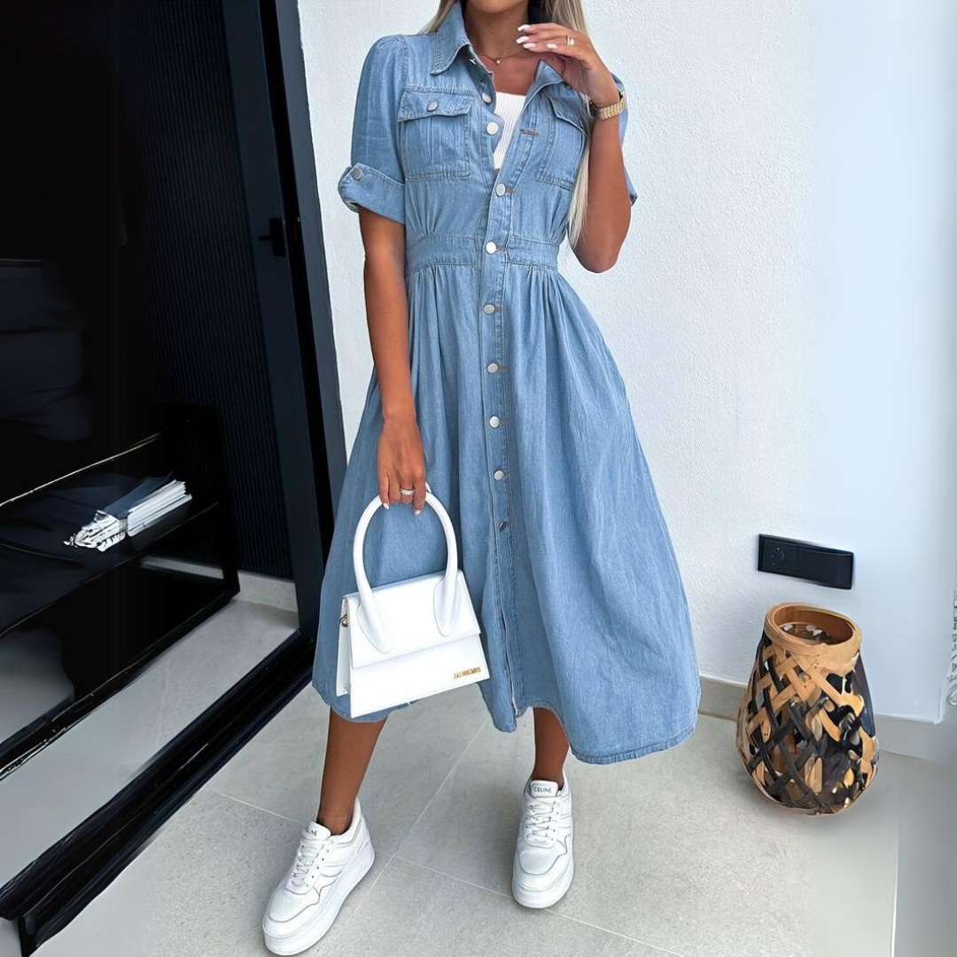 Women's Button Front Midi Denim Dress