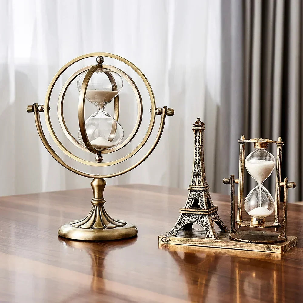 Luxury Framed Glass Hourglass Sand Timer with Circular Metal Stand