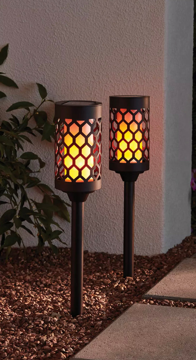 Set di 2 torce da giardino solari a effetto fiamma