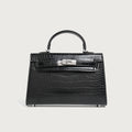 Structured Croc-Embossed Top-Handle Handbag