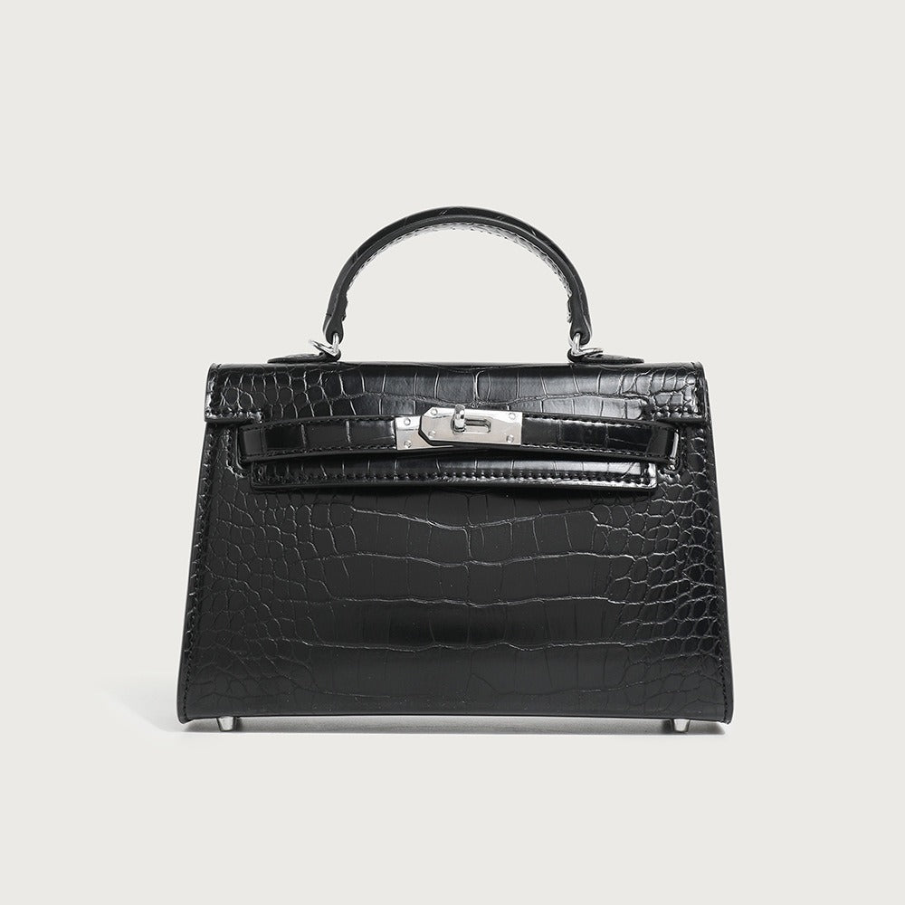 Structured Croc-Embossed Top-Handle Handbag