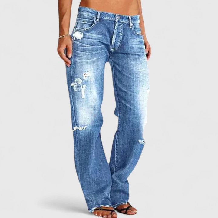 Women's Distressed Straight-Leg Jeans