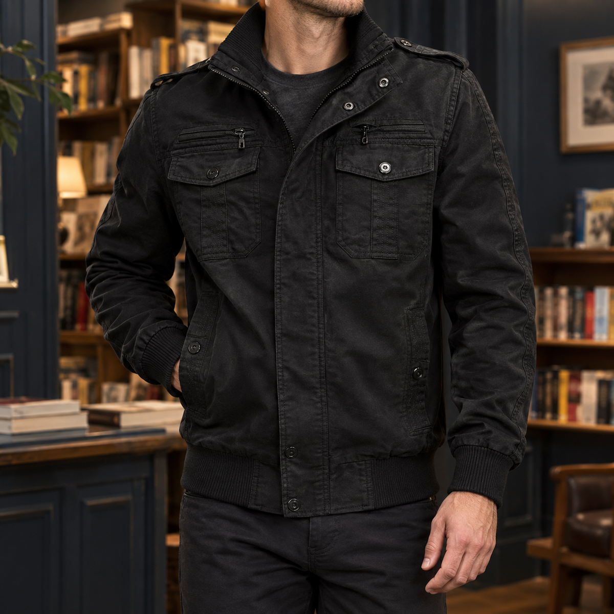 Men's Multi-Pocket Stand Collar Bomber Jacket